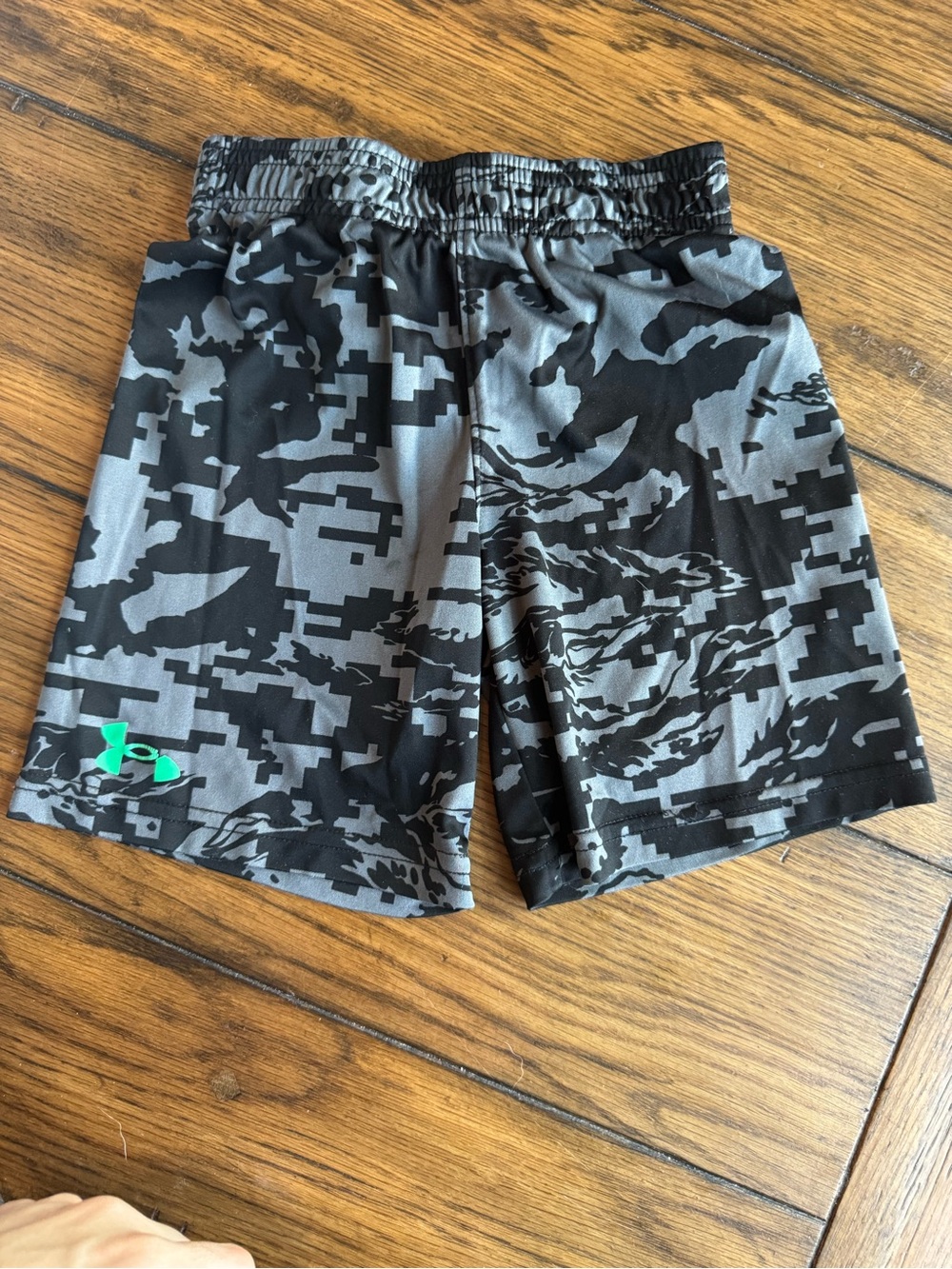 Under Armour Black & Gray Camo Athletic Shorts with Teal Logo